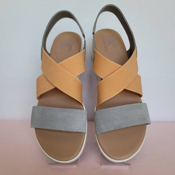 SOREL Cameron Flatform Slingback Suede/Fabric Sandals-Chrome Grey/Chalk Size 9⭐ - Picture 6 of 16